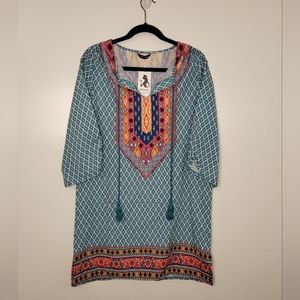 Feitong colorful printed moroccan boho popover mini dress tunic top